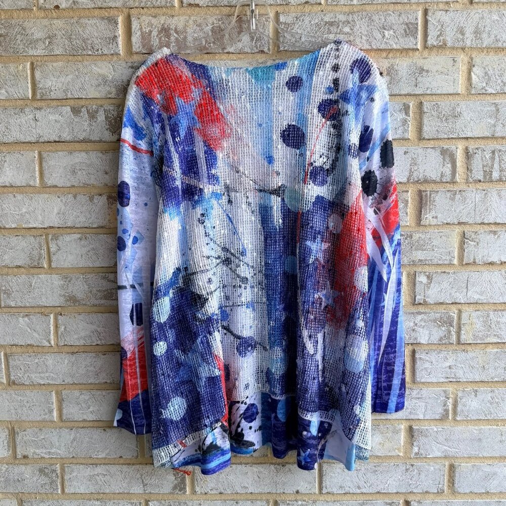 Jess & Jane Long Sleeve Round Neck Abstract Layered Blouse Size 2X  Made in USA. - Picture 2 of 8